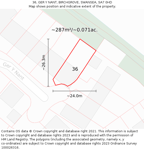 36, GER Y NANT, BIRCHGROVE, SWANSEA, SA7 0HD: Plot and title map