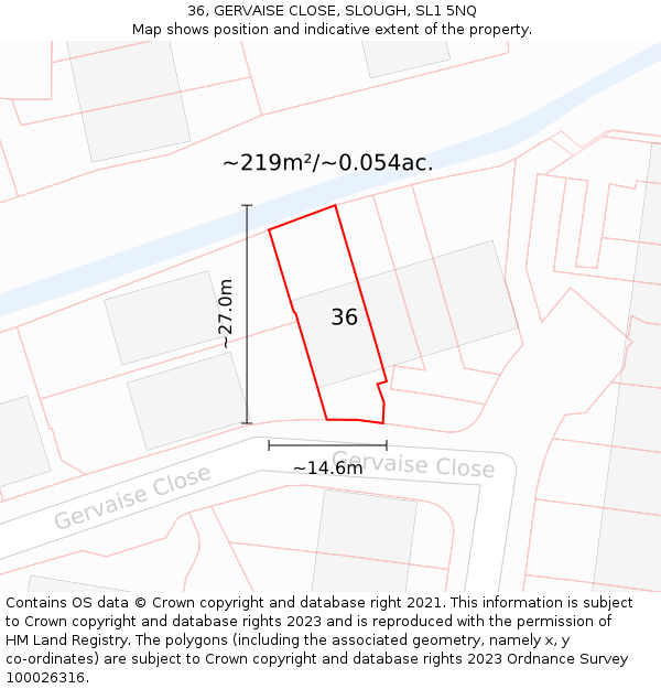 36, GERVAISE CLOSE, SLOUGH, SL1 5NQ: Plot and title map