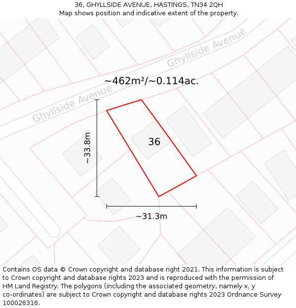 36, GHYLLSIDE AVENUE, HASTINGS, TN34 2QH: Plot and title map