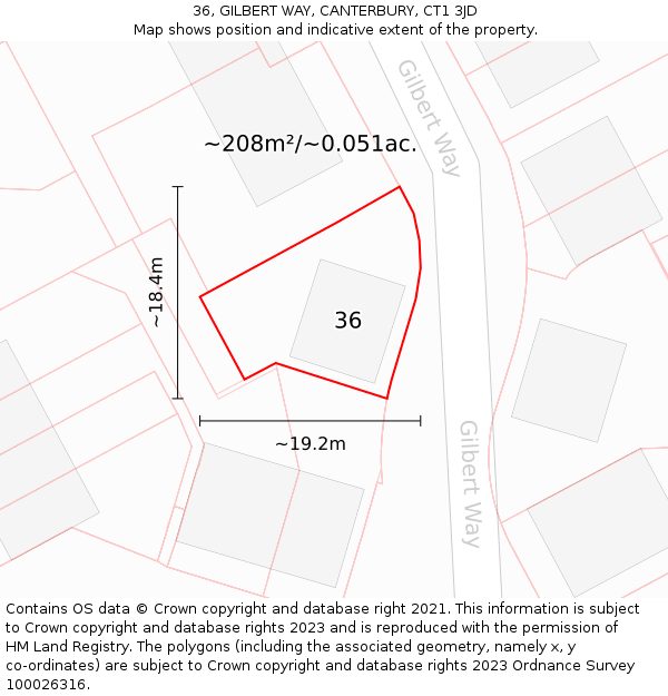 36, GILBERT WAY, CANTERBURY, CT1 3JD: Plot and title map