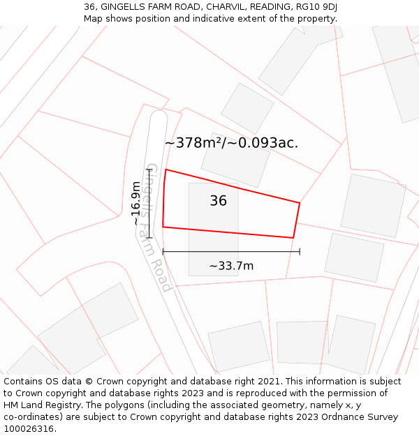 36, GINGELLS FARM ROAD, CHARVIL, READING, RG10 9DJ: Plot and title map