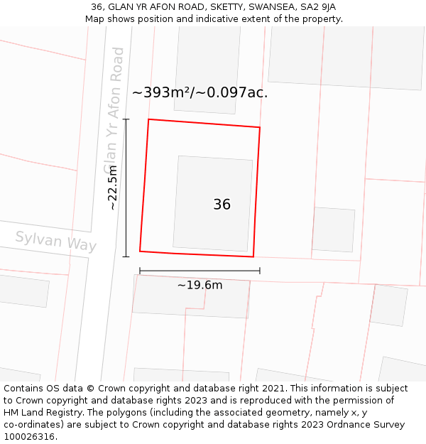 36, GLAN YR AFON ROAD, SKETTY, SWANSEA, SA2 9JA: Plot and title map