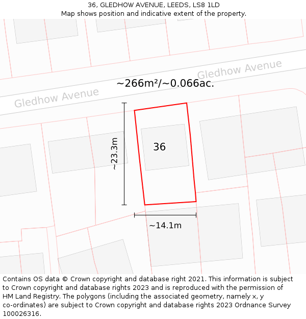 36, GLEDHOW AVENUE, LEEDS, LS8 1LD: Plot and title map