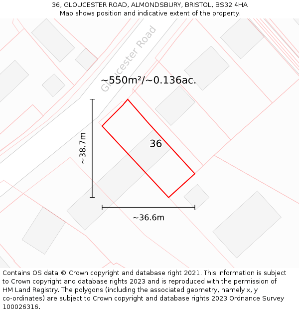 36, GLOUCESTER ROAD, ALMONDSBURY, BRISTOL, BS32 4HA: Plot and title map