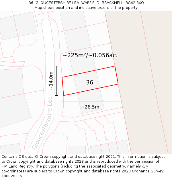 36, GLOUCESTERSHIRE LEA, WARFIELD, BRACKNELL, RG42 3XQ: Plot and title map