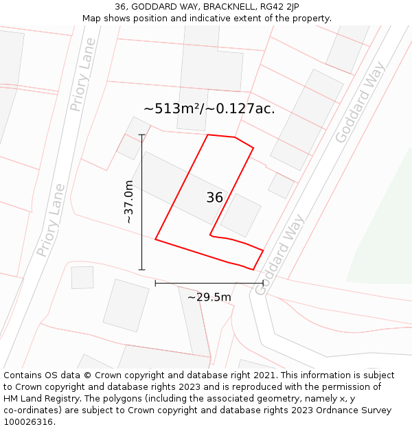 36, GODDARD WAY, BRACKNELL, RG42 2JP: Plot and title map