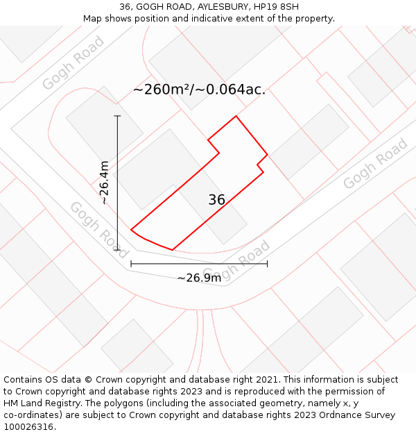 36, GOGH ROAD, AYLESBURY, HP19 8SH: Plot and title map