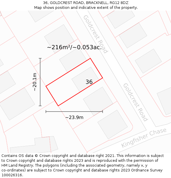 36, GOLDCREST ROAD, BRACKNELL, RG12 8DZ: Plot and title map