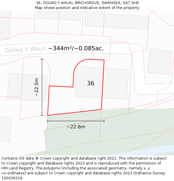 36, GOLWG Y WAUN, BIRCHGROVE, SWANSEA, SA7 0HE: Plot and title map