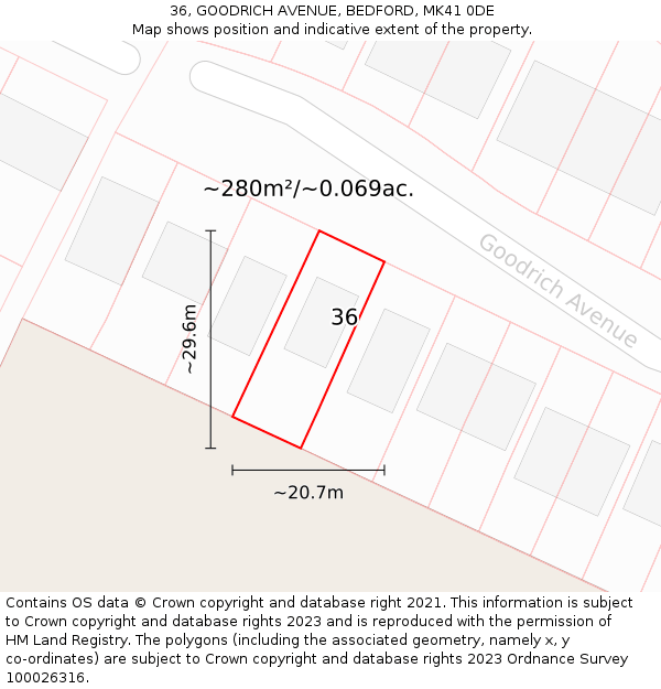 36, GOODRICH AVENUE, BEDFORD, MK41 0DE: Plot and title map