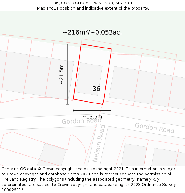 36, GORDON ROAD, WINDSOR, SL4 3RH: Plot and title map