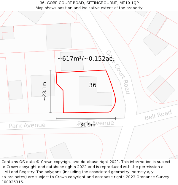 36, GORE COURT ROAD, SITTINGBOURNE, ME10 1QP: Plot and title map