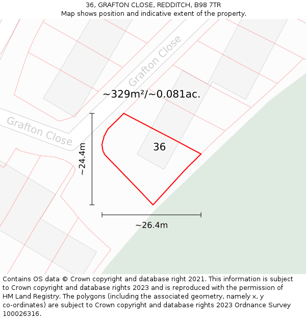 36, GRAFTON CLOSE, REDDITCH, B98 7TR: Plot and title map