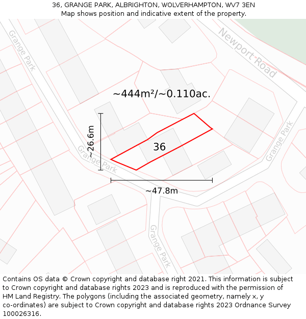 36, GRANGE PARK, ALBRIGHTON, WOLVERHAMPTON, WV7 3EN: Plot and title map