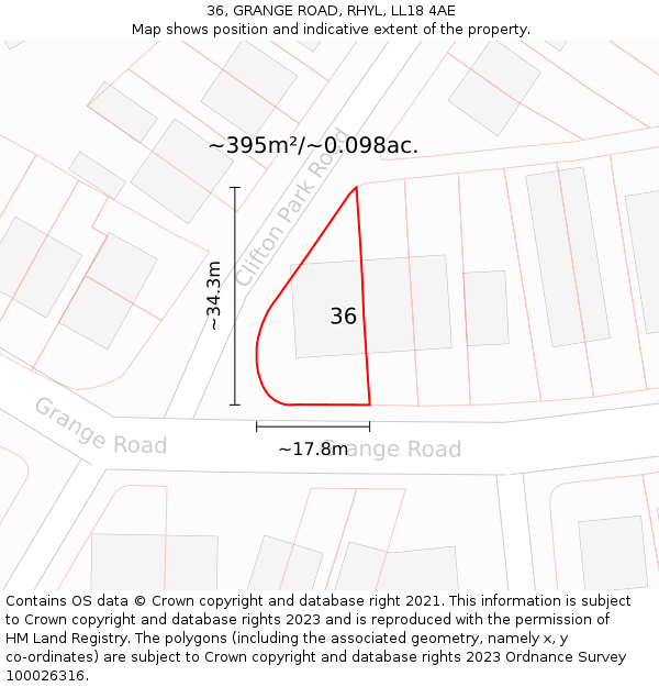 36, GRANGE ROAD, RHYL, LL18 4AE: Plot and title map