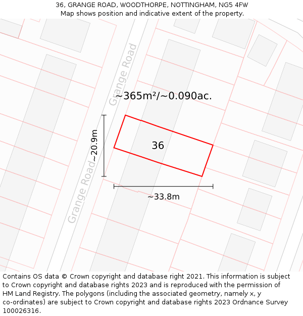 36, GRANGE ROAD, WOODTHORPE, NOTTINGHAM, NG5 4FW: Plot and title map