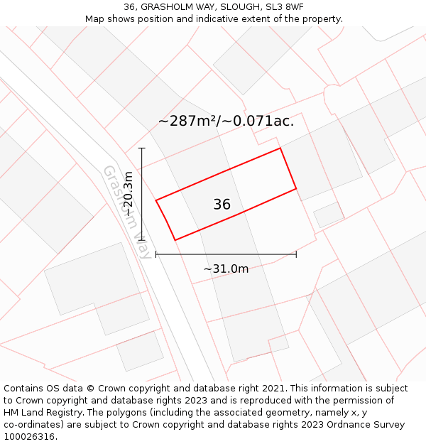 36, GRASHOLM WAY, SLOUGH, SL3 8WF: Plot and title map