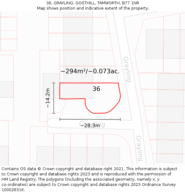 36, GRAYLING, DOSTHILL, TAMWORTH, B77 1NR: Plot and title map