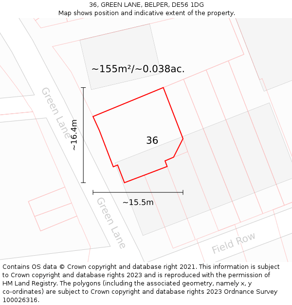 36, GREEN LANE, BELPER, DE56 1DG: Plot and title map