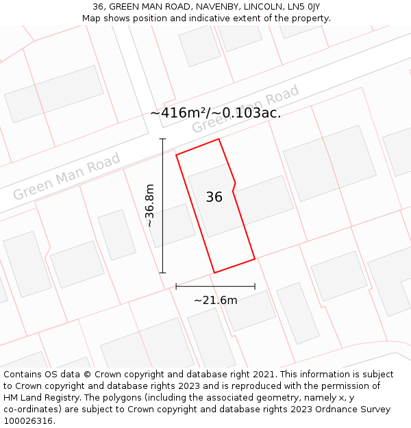 36, GREEN MAN ROAD, NAVENBY, LINCOLN, LN5 0JY: Plot and title map