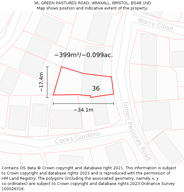 36, GREEN PASTURES ROAD, WRAXALL, BRISTOL, BS48 1ND: Plot and title map