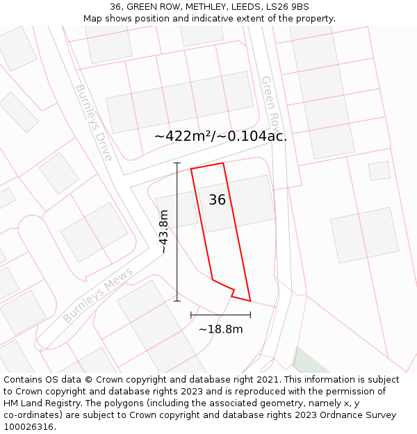 36, GREEN ROW, METHLEY, LEEDS, LS26 9BS: Plot and title map