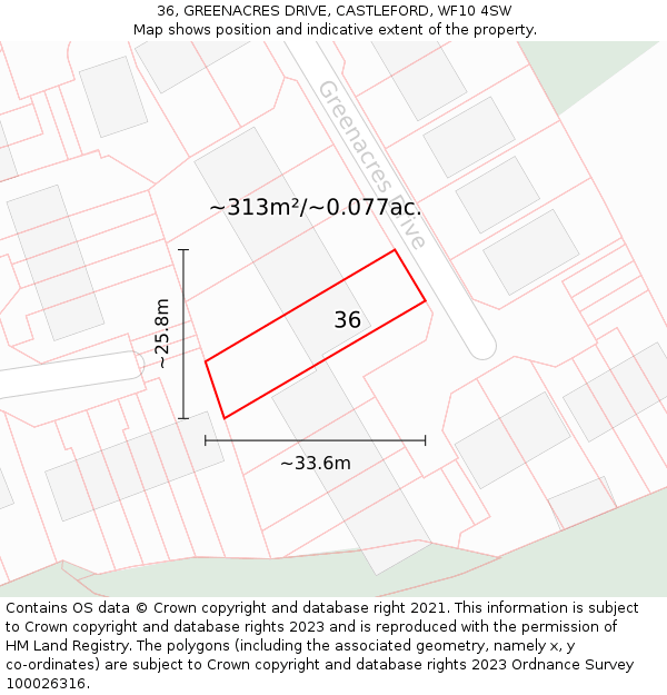 36, GREENACRES DRIVE, CASTLEFORD, WF10 4SW: Plot and title map