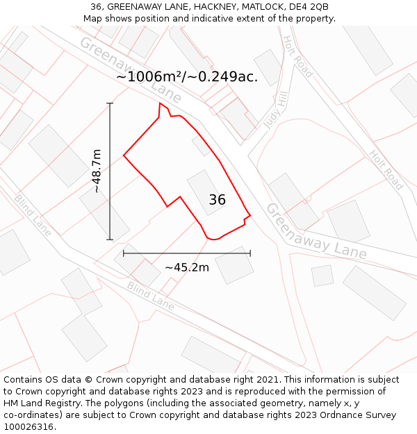 36, GREENAWAY LANE, HACKNEY, MATLOCK, DE4 2QB: Plot and title map