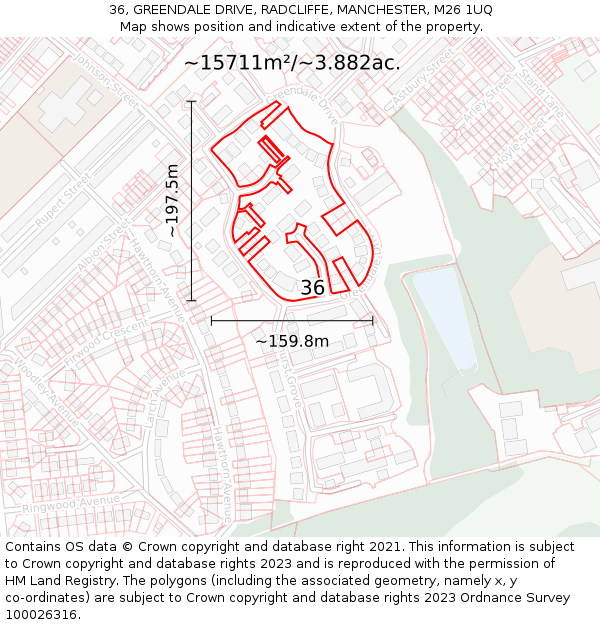 36, GREENDALE DRIVE, RADCLIFFE, MANCHESTER, M26 1UQ: Plot and title map