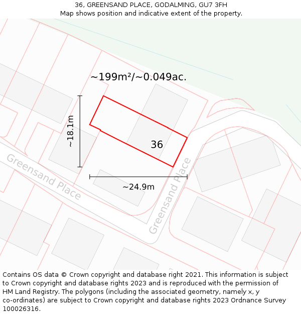 36, GREENSAND PLACE, GODALMING, GU7 3FH: Plot and title map