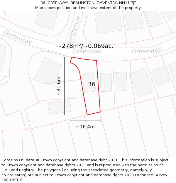 36, GREENWAY, BRAUNSTON, DAVENTRY, NN11 7JT: Plot and title map