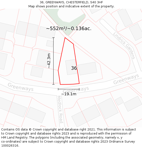 36, GREENWAYS, CHESTERFIELD, S40 3HF: Plot and title map