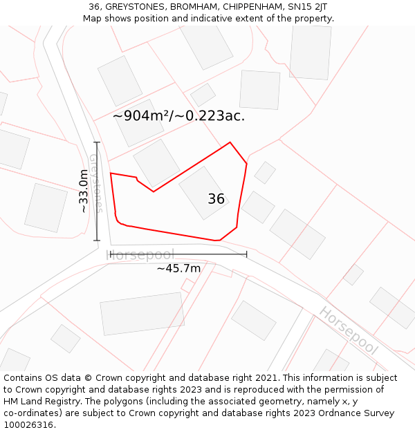 36, GREYSTONES, BROMHAM, CHIPPENHAM, SN15 2JT: Plot and title map