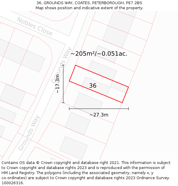 36, GROUNDS WAY, COATES, PETERBOROUGH, PE7 2BS: Plot and title map