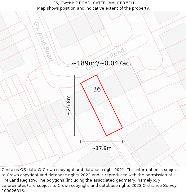 36, GWYNNE ROAD, CATERHAM, CR3 5FH: Plot and title map