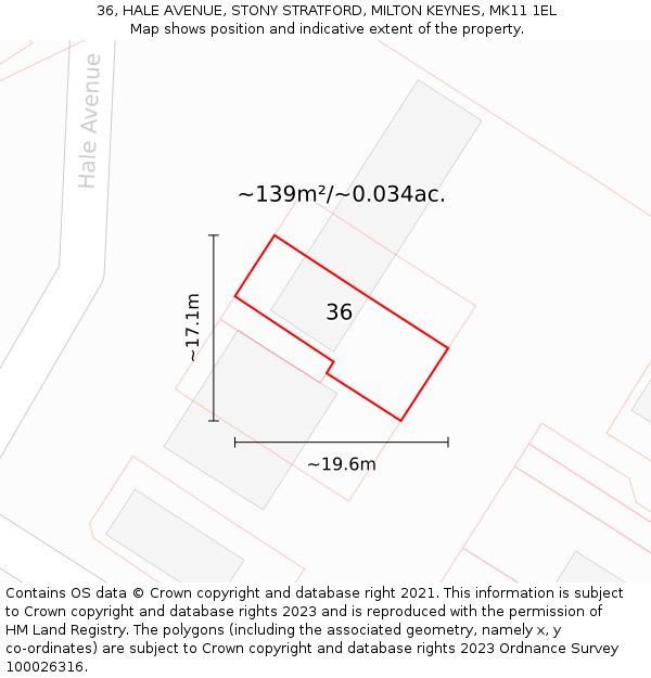 36, HALE AVENUE, STONY STRATFORD, MILTON KEYNES, MK11 1EL: Plot and title map