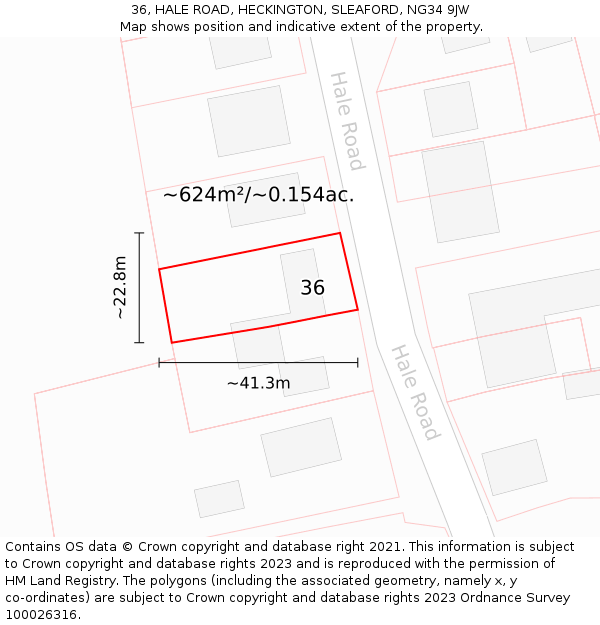 36, HALE ROAD, HECKINGTON, SLEAFORD, NG34 9JW: Plot and title map