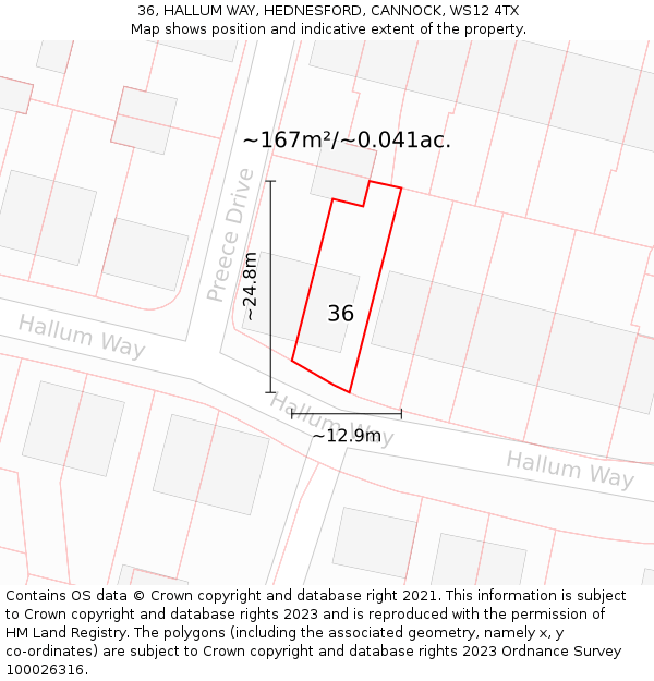 36, HALLUM WAY, HEDNESFORD, CANNOCK, WS12 4TX: Plot and title map