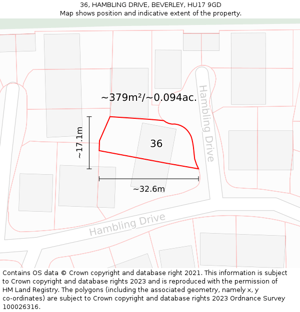 36, HAMBLING DRIVE, BEVERLEY, HU17 9GD: Plot and title map