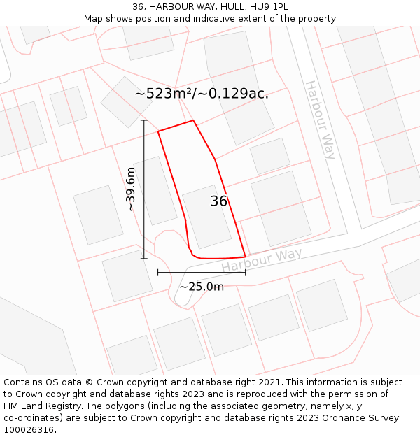 36, HARBOUR WAY, HULL, HU9 1PL: Plot and title map