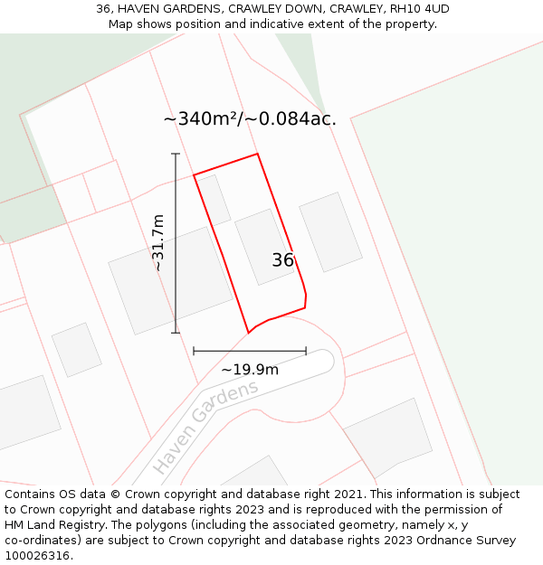 36, HAVEN GARDENS, CRAWLEY DOWN, CRAWLEY, RH10 4UD: Plot and title map