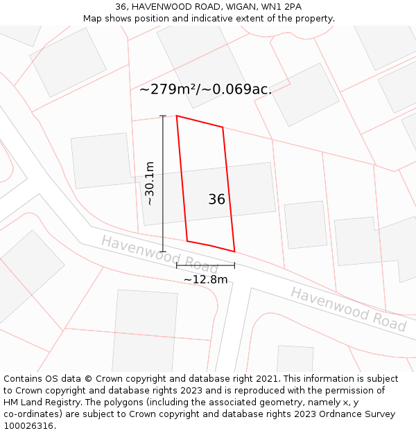 36, HAVENWOOD ROAD, WIGAN, WN1 2PA: Plot and title map