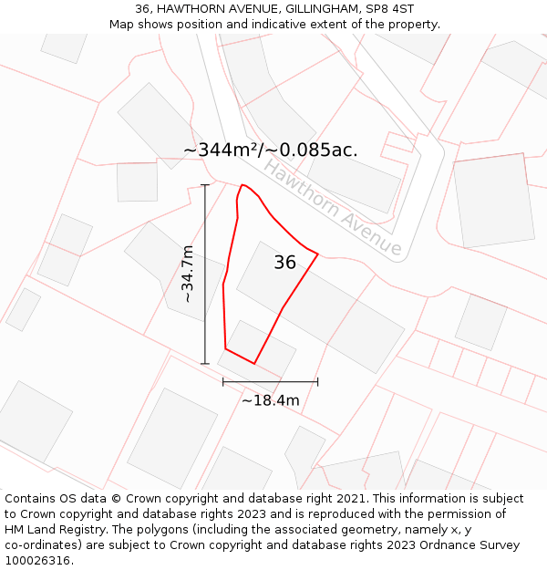 36, HAWTHORN AVENUE, GILLINGHAM, SP8 4ST: Plot and title map