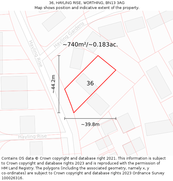 36, HAYLING RISE, WORTHING, BN13 3AG: Plot and title map