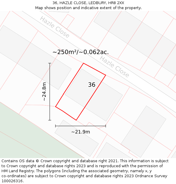 36, HAZLE CLOSE, LEDBURY, HR8 2XX: Plot and title map