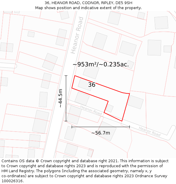 36, HEANOR ROAD, CODNOR, RIPLEY, DE5 9SH: Plot and title map