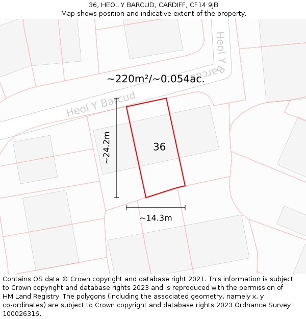 36, HEOL Y BARCUD, CARDIFF, CF14 9JB: Plot and title map