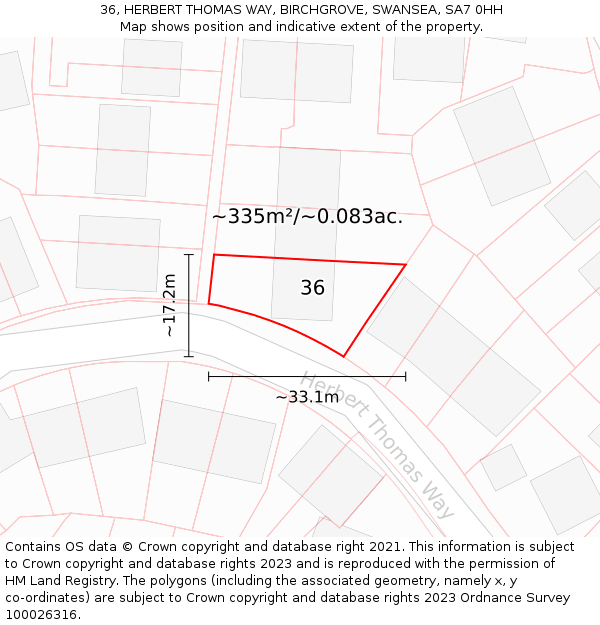 36, HERBERT THOMAS WAY, BIRCHGROVE, SWANSEA, SA7 0HH: Plot and title map