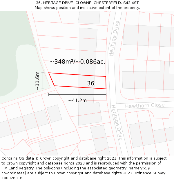 36, HERITAGE DRIVE, CLOWNE, CHESTERFIELD, S43 4ST: Plot and title map