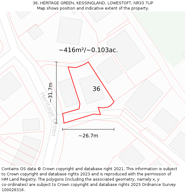 36, HERITAGE GREEN, KESSINGLAND, LOWESTOFT, NR33 7UP: Plot and title map